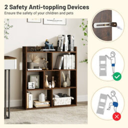 Costway 7 Cubes Open-Back Bookshelf Home Storage Shelf Wooden Bookcase-Rustic Brown - thumbnail 8
