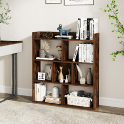 Costway 7 Cubes Open-Back Bookshelf Home Storage Shelf Wooden Bookcase-Rustic Brown - thumbnail 1