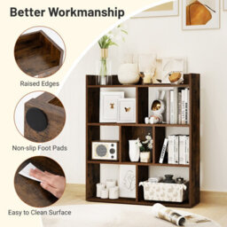 Costway 7 Cubes Open-Back Bookshelf Home Storage Shelf Wooden Bookcase-Rustic Brown - thumbnail 6