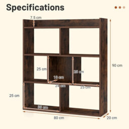Costway 7 Cubes Open-Back Bookshelf Home Storage Shelf Wooden Bookcase-Rustic Brown - thumbnail 3