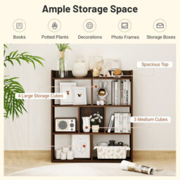Costway 7 Cubes Open-Back Bookshelf Home Storage Shelf Wooden Bookcase-Rustic Brown - thumbnail 7