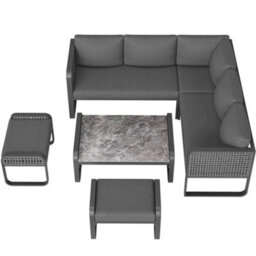 Btm 7 Seater Rattan Garden Lounge Setcorner Sofa With Galvanized Iron Frame, Adjustable Legs & Cushions (Grey) - thumbnail 8