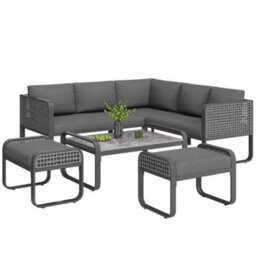 Btm 7 Seater Rattan Garden Lounge Setcorner Sofa With Galvanized Iron Frame, Adjustable Legs & Cushions (Grey) - thumbnail 9