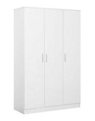 Reflect 3 Door Plain Wardrobe - White Gloss & Matt White - Hanging Rail & 4 Shelves- H: 180Cm X W: 113Cm X D: 47Cm - Modern Design - image 1