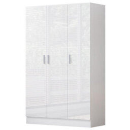 Reflect 3 Door Plain Wardrobe - White Gloss & Matt White - Hanging Rail & 4 Shelves- H: 180Cm X W: 113Cm X D: 47Cm - Modern Design - thumbnail 5