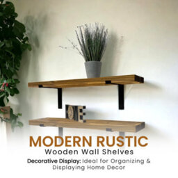 MKGT Set Of 2 Rustic Shelves, Wooden Shelving With Brackets For Wall (Tudor Oak, 130Cm (1.3M) - thumbnail 5