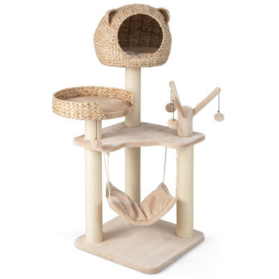 Costway 120Cm Tall Cat Tree Cat Climbing Tower Sisal W/ Private Condo Large Bed - image 1