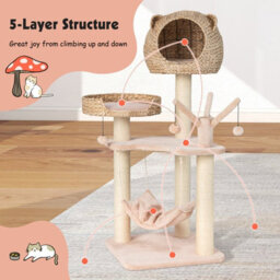 Costway 120Cm Tall Cat Tree Cat Climbing Tower Sisal W/ Private Condo Large Bed - thumbnail 9
