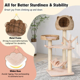 Costway 120Cm Tall Cat Tree Cat Climbing Tower Sisal W/ Private Condo Large Bed - thumbnail 8