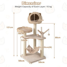 Costway 120Cm Tall Cat Tree Cat Climbing Tower Sisal W/ Private Condo Large Bed - thumbnail 2