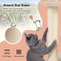 Costway 120Cm Tall Cat Tree Cat Climbing Tower Sisal W/ Private Condo Large Bed - thumbnail 7