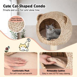 Costway 120Cm Tall Cat Tree Cat Climbing Tower Sisal W/ Private Condo Large Bed - thumbnail 5