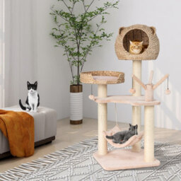 Costway 120Cm Tall Cat Tree Cat Climbing Tower Sisal W/ Private Condo Large Bed - thumbnail 4
