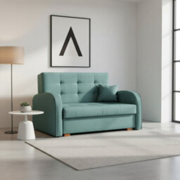 Sofa Bed Viva Gold Ii With Storage Free Standing Upholstered Back Wooden Legs Sleeping Area 133X98X85Cm Turquoise - thumbnail 1