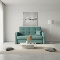 Sofa Bed Viva Gold Ii With Storage Free Standing Upholstered Back Wooden Legs Sleeping Area 133X98X85Cm Turquoise - thumbnail 2