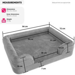 Tectake Dog Bed Kimba - Orthopaedic, Thick Padding, Raised Edge, Washable Cover L (94 X 72 X 18 Cm) - Grey - thumbnail 6