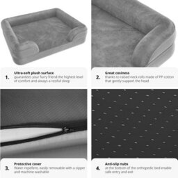 Tectake Dog Bed Kimba - Orthopaedic, Thick Padding, Raised Edge, Washable Cover L (94 X 72 X 18 Cm) - Grey - thumbnail 5