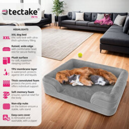 Tectake Dog Bed Kimba - Orthopaedic, Thick Padding, Raised Edge, Washable Cover L (94 X 72 X 18 Cm) - Grey - thumbnail 2