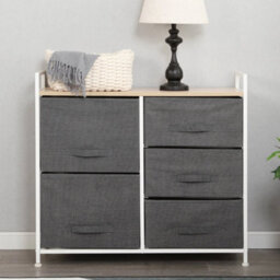 Grey Fabric Chest Of Drawers 5 Drawer Wardrobe Storage