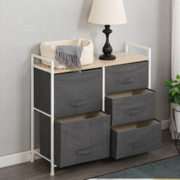 Grey Fabric Chest Of Drawers 5 Drawer Wardrobe Storage - thumbnail 4