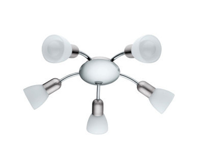Eglo Dakar Satin Nickel And Chrome Led 5 Bulb Ceiling Spotlight Satin Glass Warm White 3000K - image 1