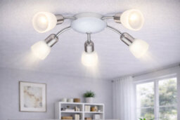 Eglo Dakar Satin Nickel And Chrome Led 5 Bulb Ceiling Spotlight Satin Glass Warm White 3000K - thumbnail 2
