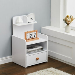 Living And Home White Wooden Bedside Table Nightstand With 1 Drawer And Storage Shelf - thumbnail 2
