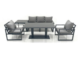 Fimous Outdoor Aluminium Garden Furniture Set With Adjustable Rising Lifting Dining Table 3 Seater Sofa 2 Chair Side Table - thumbnail 1