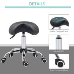 Homcom Pu Leather Saddle Stool W/ Moulded Padded Seat Adjustable Height Black - thumbnail 6