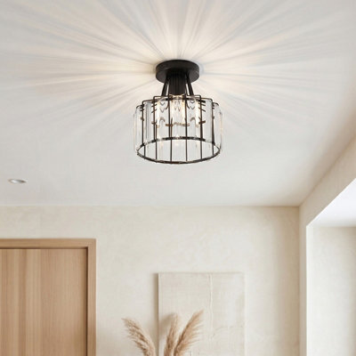 Komore Crystal Semi-Flush Ceiling Lamp Matte Black Iron Frame,e27 - image 1