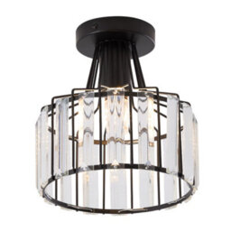 Komore Crystal Semi-Flush Ceiling Lamp Matte Black Iron Frame,e27 - thumbnail 6