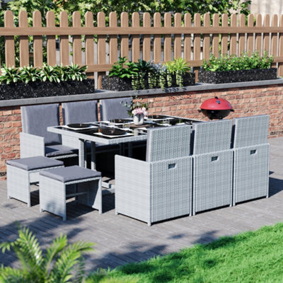 Lassic Vida Designs 10 Seater Rattan Garden Bistro Set With Outdoor Table And Chairs, Stool, Grey - image 1