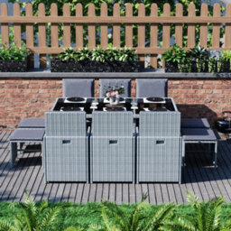 Lassic Vida Designs 10 Seater Rattan Garden Bistro Set With Outdoor Table And Chairs, Stool, Grey - thumbnail 2