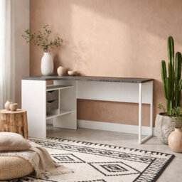 Wyld Haus Billabong White And Grey L-Shaped Corner Desk With 2 Drawers - thumbnail 1