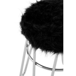 Orsina Chrome Metal And Black Faux Fur Stool, Small Hairpin Round Stool, Sturdy Plush Fur Stool For Lounge, Bedroom - thumbnail 3