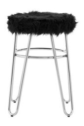 Orsina Chrome Metal And Black Faux Fur Stool, Small Hairpin Round Stool, Sturdy Plush Fur Stool For Lounge, Bedroom - thumbnail 7