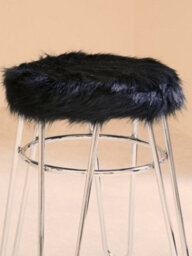 Orsina Chrome Metal And Black Faux Fur Stool, Small Hairpin Round Stool, Sturdy Plush Fur Stool For Lounge, Bedroom - thumbnail 6