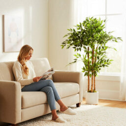 Wyld Haus Rokalo 120Cm Artificial Ficus Tree With Solid Wood Trunk And Pot - Real-Touch Leaves, Green - thumbnail 9