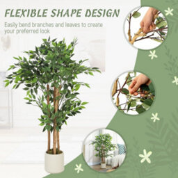Wyld Haus Rokalo 120Cm Artificial Ficus Tree With Solid Wood Trunk And Pot - Real-Touch Leaves, Green - thumbnail 6