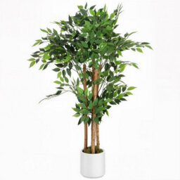 Wyld Haus Rokalo 120Cm Artificial Ficus Tree With Solid Wood Trunk And Pot - Real-Touch Leaves, Green - thumbnail 1