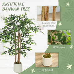 Wyld Haus Rokalo 120Cm Artificial Ficus Tree With Solid Wood Trunk And Pot - Real-Touch Leaves, Green - thumbnail 4