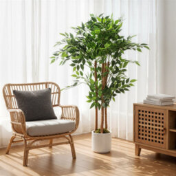 Wyld Haus Rokalo 120Cm Artificial Ficus Tree With Solid Wood Trunk And Pot - Real-Touch Leaves, Green - thumbnail 2