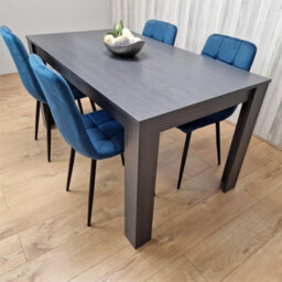 Kosy Koala Modern Charcoal Dining Table Set With 4 Blue Velvet Chairs Dining Room Furniture