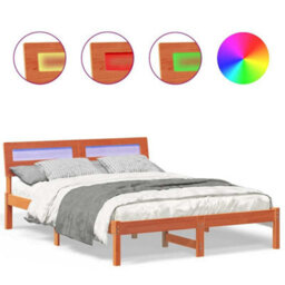 Berkfield With Led Strip Lights Wax Brown 120 X 190 Cm Solid Pine Wood - thumbnail 4