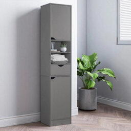 Grey  Wooden Tall 2 Door 1 Drawer Shelves Bathroom Cabinet Storage Unit Modern - thumbnail 2