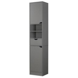Grey  Wooden Tall 2 Door 1 Drawer Shelves Bathroom Cabinet Storage Unit Modern - thumbnail 3