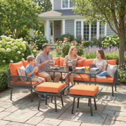 Outsunny Sectional Outdoor Furniture With Glass Top Table, Orange - thumbnail 9