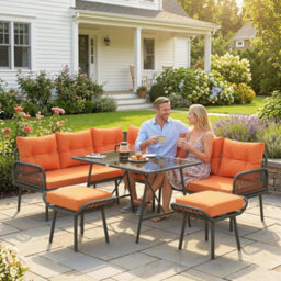 Outsunny Sectional Outdoor Furniture With Glass Top Table, Orange - thumbnail 8