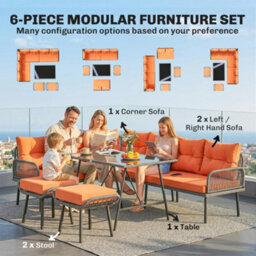 Outsunny Sectional Outdoor Furniture With Glass Top Table, Orange - thumbnail 4