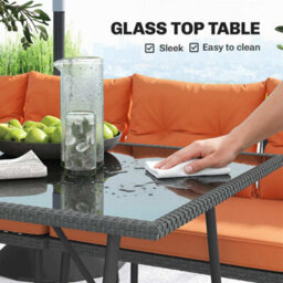 Outsunny Sectional Outdoor Furniture With Glass Top Table, Orange - thumbnail 7